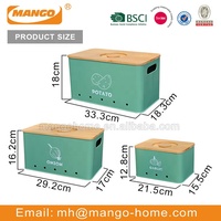 Boîte de rangement rectangulaire pour pommes de terre pomme de terre oignon ail boîte de rangement pour aliments lot de 3 trous de rangement en étain avec couvercle en bambou