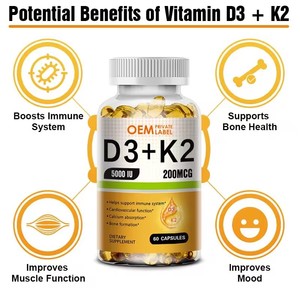 Cápsulas Blandas de <span class=keywords><strong>Vitamina</strong></span> D3 K2 OEM <span class=keywords><strong>2</strong></span> en 1, Vitaminas D y <span class=keywords><strong>K</strong></span>, Suplemento para la Salud Ósea, Cardíaca e Inmunológica con Aceite de Coco - Product Image 3