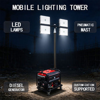 Tour d'éclairage de travail LED pneumatique mobile portable avec télécommande et levage automatique