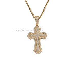 Full zirconium wide cross pendant, hip hop jewelry <b>copper</b> inlaid zircon trendy stacking, cross necklace - Product Image 1