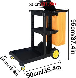 Chariots de ménage noirs en gros, chariots de nettoyage multifonctionnels pour hôtels, chariots de nettoyage de chambres durables et portables en plastique avec fonction imperméable - Product Image 2