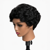 Perruque courte en cheveux humains ondulés, noire unie, fabriquée à la machine, coupe pixie, perruques en cheveux humains naturels et doux pour femmes afro-américaines