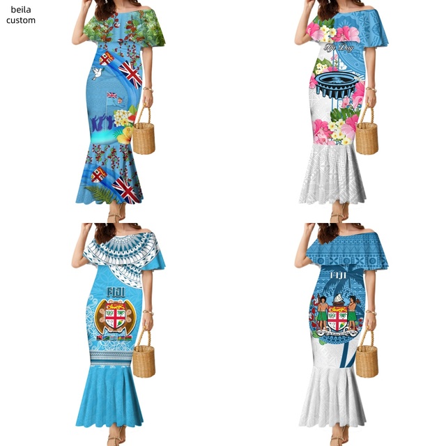 formal fijian dress patterns Polynesian Patterned Art Print New Design Women V-neck Elegant Long Dress  Fiji Island Samoan Flowers Free Shipping