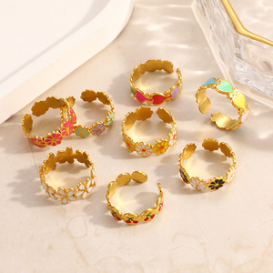 Fashion <b>Rings</b> Stainless Steel Adjustable Flower Design 18k Gold Plated Women's Jewelry Gift - Product Image 2