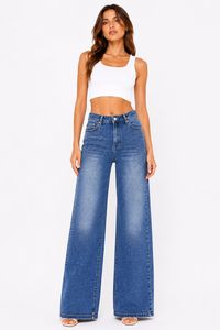 Jeans a Vita Alta e Gamba Larga con Stampa a Pois Luccicanti, Pantaloni in Denim a Tutta Lunghezza, Stile Casual Estivo - Product Image 1
