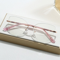 Gafas de Computadora sin Montura con Bisagra de Resorte 23010, Listas para Enviar, Monturas Metálicas Estilo Ojo de Gato, Gafas Ópticas Vintage Unisex de Moda