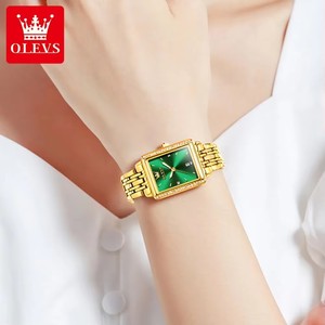 Women's <b>Gold</b> <b>Rectangle</b> <b>Watch</b> Green Dial Rhinestone Bezel Analog Quartz Date Deployment Clasp 30mm 9995 - Product Image 4