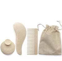 Ensemble professionnel de soins capillaires : Peigne démêlant à dents larges, Brosse démêlante, Brosse à shampoing laser avec manche en paille de blé et PC