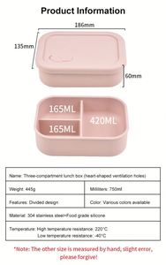 BPA-Free Silicone Foldable Microwavable Leak Proof Eco-Friendly 3-<b>Compartment</b> Bento <b>Lunch</b> <b>Box</b> Lid for Kids Teenagers Snack Food - Product Image 2
