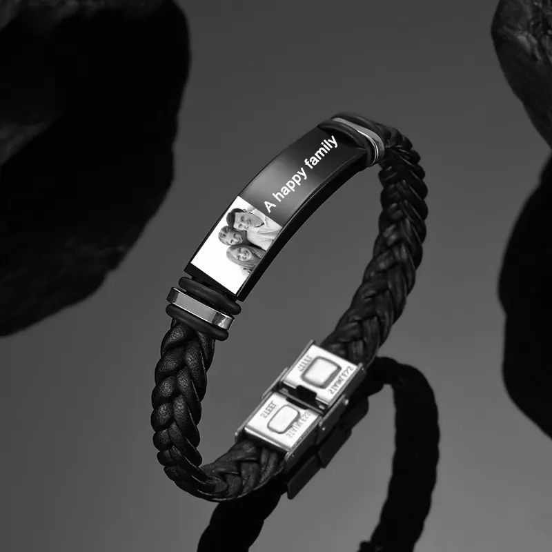 Ancre en acier inoxydable de haute finition avec logo blanc personnalisé tressé noir marron cuir Pu bracelet tissé homme femme unisexe