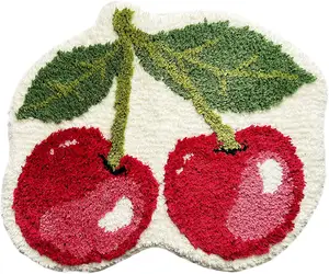 樱桃可爱沐浴地毯时髦浴室垫防滑可爱水果形状超柔软门垫不规则形状地毯
