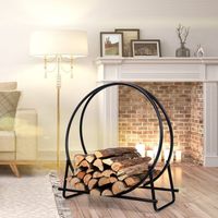 Support de bois de chauffage en forme de cercle, support de rangement en bois de cheminée incurvé, accessoires de poêle, fer robuste intérieur/extérieur