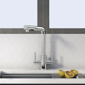 Robinet de cuisine <span class=keywords><strong>professionnel</strong></span> à deux poignées avec pulvérisateur robuste - Product Image 2