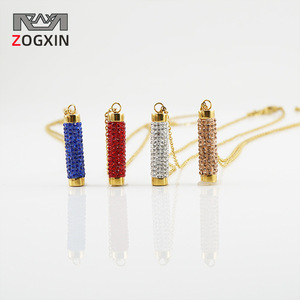 Zogxin Crystal Pendant Necklace 18K Gold Plated Stainless Steel Rhinestone Cylinder Pendant For Women Everyday Wear - Product Image 1
