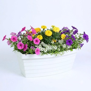 Pot de fleurs rectangulaire blanc robuste en plastique PP, forme bateau octogonal avec insert en maille pour drainage, idéal pour jardin extérieur et fenêtre - Product Image 1
