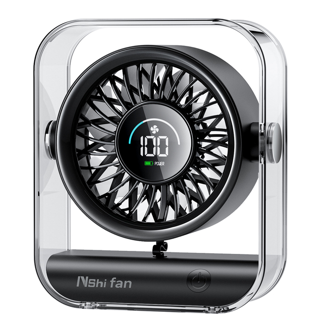 Quiet Tabletop Desk Fan Digital Display USB-Powered Adjustable 100 Speeds Long Lasting Portable Mini Fan for Office Home
