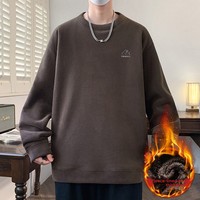 Sweat-shirt décontracté pour homme, surdimensionné, chaud, doublé de polaire, avec broderie simple, épais et thermique, pour l'automne et l'hiver