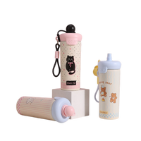 Bouteille isotherme en acier inoxydable avec balle flottante personnalisée motif dessin animé pour étudiants et enfants, vente en gros d'usine pour les voyages