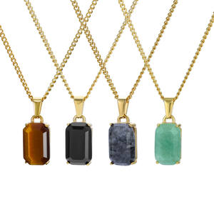 18k позолоченный авантюрин черный оникс Камень Подвески из нержавеющей стали ювелирные изделия прелести водонепроницаемый натуральный камень кулон оптом - Product Image 3