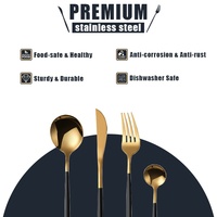 Lot de 24 couverts de style occidental en acier inoxydable doré : couteaux à steak, fourchettes et cuillères – Durables, légers et faciles à nettoyer