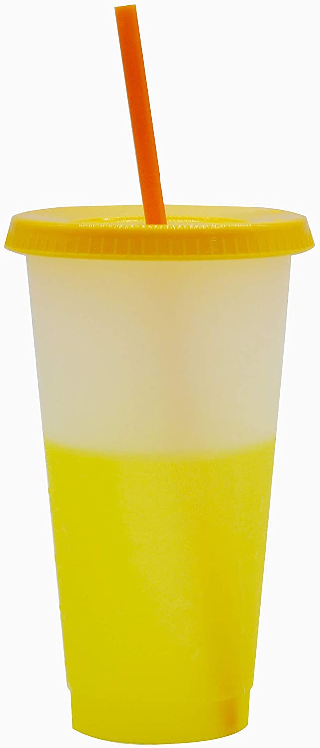 24 унции, 700 мл, оптовая продажа, перезаряжаемые тумбы, пастельные прозрачные, меняющие цвет, пластиковые чашки с крышками и наборы соломинок