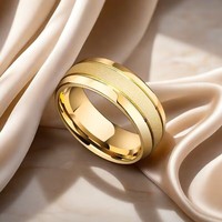 Bague de mariage pour homme 8 mm en acier titane plaqué or 18 carats, centre sablé, deux rainures, bords bombés polis