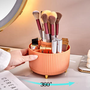 <b>Rotating</b> Makeup Brush Holder Cosmetic Organizer With Lipstick Storage And Pen Stand For <b>Desk</b> Vanity Use White 4 In 1 Design - Product Image 3