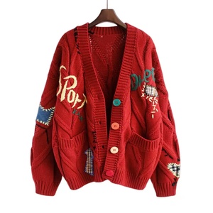 Hot Sale <strong>Oversize</strong> V-neck Embroidery Jacquard Knitted Latest Design Ladies <strong>Cardigans</strong> With Pockets Loose <strong>Cardigans</strong> Sweater Women - Product Image 5