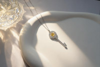 Chaînes de pendentifs clé en argent sterling 925 avec citrine naturelle, pierre de naissance de novembre, gemme jaune de luxe pour femme