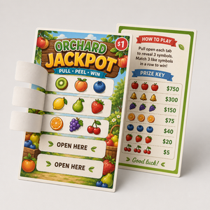 Factory Custom Digital Printing Five Windows Instant Prize Tear Off Card Fruit Theme Patterns Pull Tab Tickets - Product Image 1