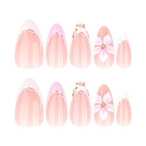 <span class=keywords><strong>Faux</strong></span> Ongles de Luxe en Amande Française avec Fleurs 3D, <span class=keywords><strong>Kit</strong></span> d'Ongles à Presser Roses de Haute Qualité en Gros - Product Image 2