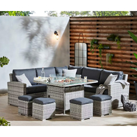 Meubles de patio en aluminium Foyers de jardin à gaz Table d'extérieur BBQ Ensemble de canapés d'angle d'extérieur en métal rotin de luxe avec foyer