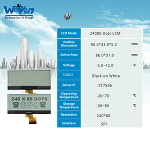 WK24080-001 đơn sắc STN đồ họa <span class=keywords><strong>LCD</strong></span> hiển thị Module 240*80 độ phân giải tiêu thụ điện năng thấp và phản ứng nhanh - Product Image 2
