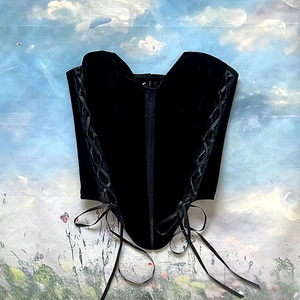 Corsetto <span class=keywords><strong>Top</strong></span> taglie forti da donna Bustier Overbust maglia <span class=keywords><strong>Sexy</strong></span> Vintage vittoriano medievale moda nero velluto ricamato corsetto di pizzo - Product Image 3