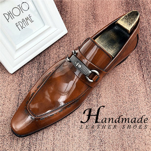 Chaussures en cuir pour hommes, à bout pointu, à enfiler, style montantes, pour le bureau et la carrière, en cuir véritable fait main - Product Image 3