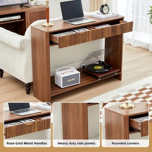 Table console en bois cannelé moderne et minimaliste avec 2 tiroirs cannelés et espace de rangement ouvert pour <span class=keywords><strong>entrée</strong></span> et couloir (vente en gros) - Product Image 2