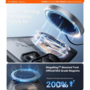 Coque magnétique TORRAS pour Samsung Galaxy S26 Ultra Ostand L1 Series avec béquille TPU+PC - Noir - Product Image 2