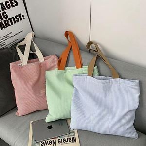 Custom Reusable Striped Contrast Color <b>Large</b> Shoulder Zipper <b>Canvas</b> Tote Shopping <b>Bag</b> With Logo for Class Commuting - Product Image 2