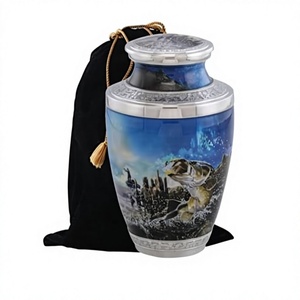 Urna Funeraria de Aluminio Estilo Americano LU Bass Fishing, Azul, para Adultos, Diseño Personalizable, Acabado Plateado, 200 Pulgadas Cúbicas, Ecológica - Product Image 1