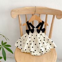 Nouvelle combinaison d'été pour bébé, barboteuse sans manches à pois avec nœud, robe douce pour nouveau-né, vêtements pour bébé fille
