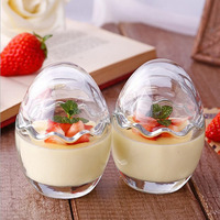 Meilleures ventes Mini pot à pouding en verre transparent en forme d'œuf avec couvercle pour pouding à dessert