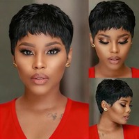 Perruque courte dégradée style pixie pour femmes noires, en fibre synthétique haute température, densité 150%, avec bonnet en maille et racine des cheveux naturelle