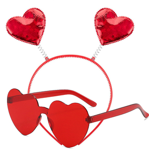 Serre-tête élégant pour femme avec sequins en forme de cœur, idéal pour la Saint-Valentin, créatif, en tissu, pour usage quotidien, avec lunettes assorties - Product Image 4