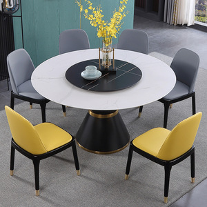 Base de piédestal en acier inoxydable personnalisée en usine OEM/ODM table de salle à manger ronde rotative en pierre de marbre fritté moderne avec dessus en ardoise - Product Image 3