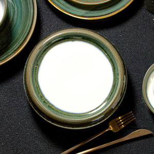 Handmade Reactive Glaze Dishes Set Vintage <b>Porcelain</b> Crockery Dinner <b>Plates</b> and Bowls Set Ceramic Dinnerware for Restaurant - Product Image 2