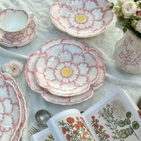 Franse roze rand 3D bloemen reliëf keramische bord, exquisiete Ins Afternoon Tea dessert fruitbord