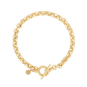 Hip Hop Bling Cable Stainless Steel Toggle Chain Women Silver Gold Wreath T-Bar Chunky Bracelet