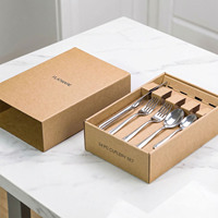 Custom Luxury Eco-Friendly Kraft Paper Drawer Box for Flatware Cutlery Set Packaging Silverware Gift Box with Insert Dividers