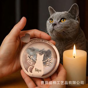 Pet Hair Box Round Wood Airtight <b>Urn</b> For <b>Cat</b> Memorial With Fur Collection DIY Keepsake - Product Image 3