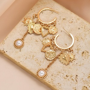 Nouveau style de luxe haut de gamme pour femmes Sun-Heart Pearl Tassel Dangle Big Hoop Boucles d'oreilles pour cadeau de mode pour femmes - Product Image 3